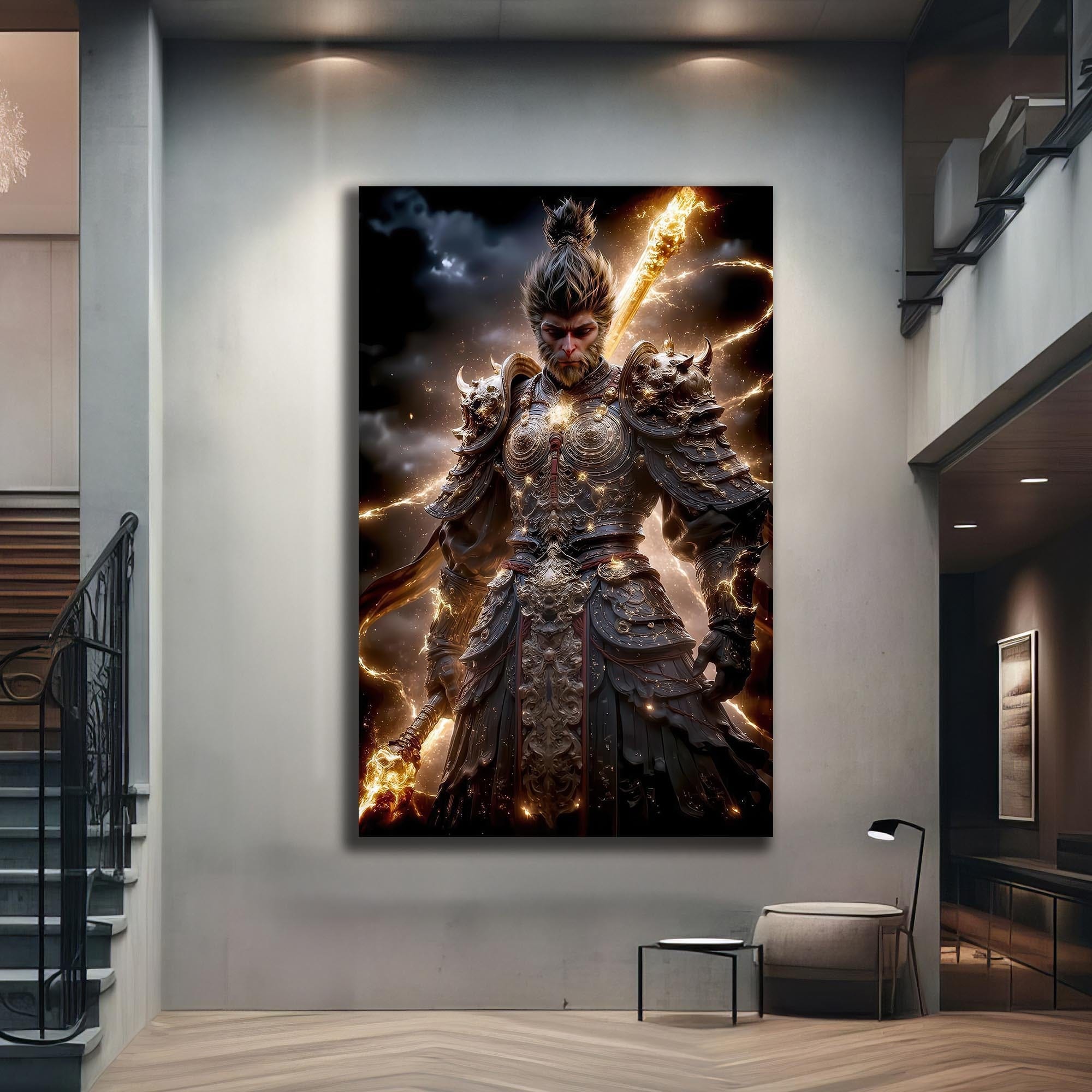 Artronauts Glass Print Golden Warrior- Hinduism Tempered Glass Wall Art