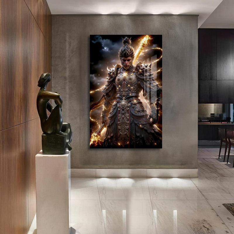 Artronauts Glass Print Golden Warrior- Hinduism Tempered Glass Wall Art