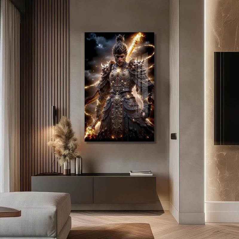 Artronauts Glass Print Golden Warrior- Hinduism Tempered Glass Wall Art