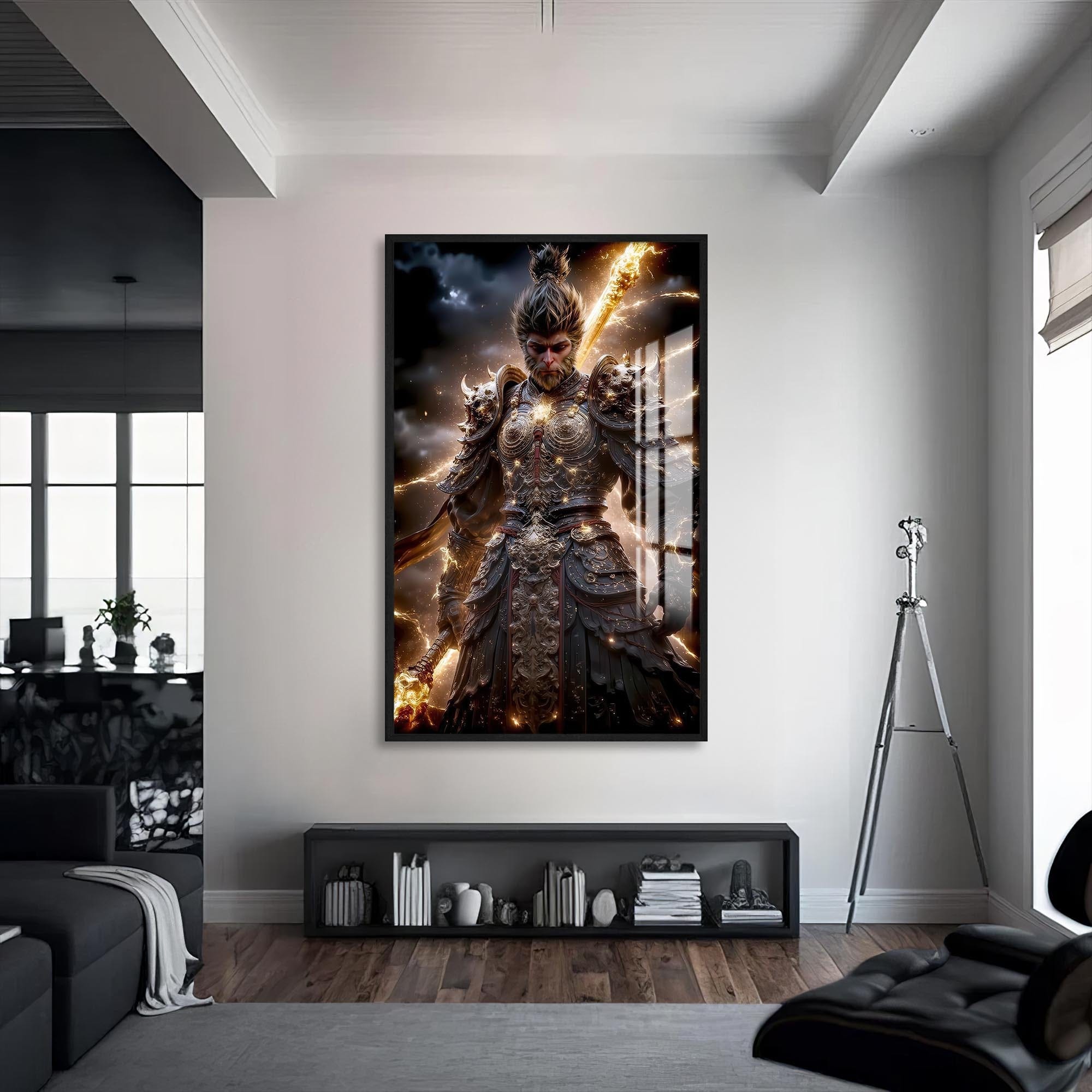 Artronauts Glass Print S | 72x46 cm | 28.3"x18.1" / Black Golden Warrior- Hinduism Tempered Glass Wall Art