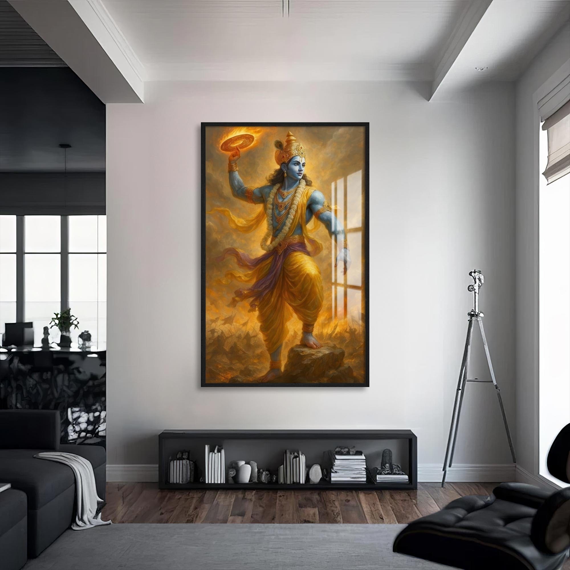 Artronauts Glass Print S | 72x46 cm | 28.3"x18.1" / Black Cosmic Vishnu- Hinduism Tempered Glass Wall Art