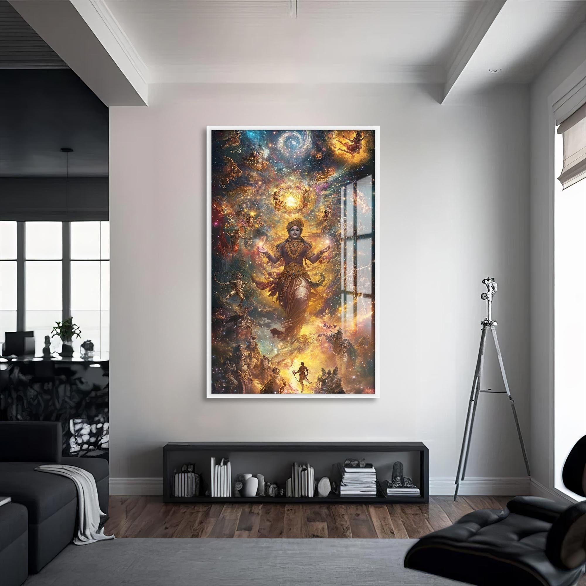 Artronauts Glass Print S | 72x46 cm | 28.3"x18.1" / White Divine Lotus- Hinduism Tempered Glass Wall Art