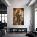 Artronauts Glass Print S | 72x46 cm | 28.3"x18.1" / Gold Krishna Melody- Hinduism Tempered Glass Wall Art
