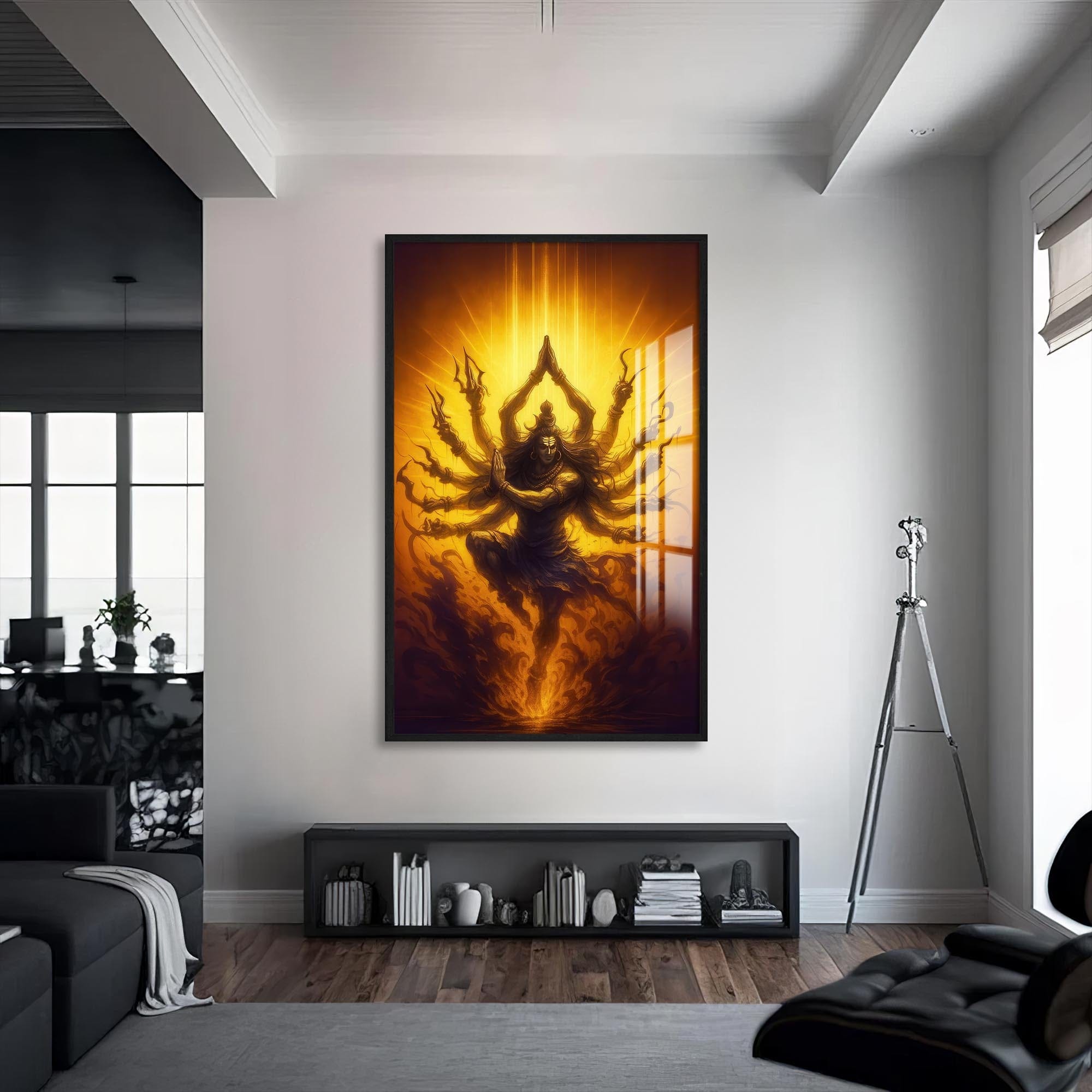 Artronauts Glass Print S | 72x46 cm | 28.3"x18.1" / Black Shiva Sanctuary- Hinduism Tempered Glass Wall Art