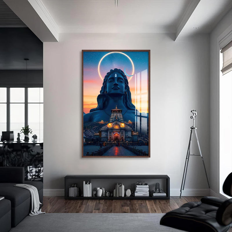 Artronauts Glass Print S | 72x46 cm | 28.3"x18.1" / Walnut Celestial Shiva- Hinduism Tempered Glass Wall Art