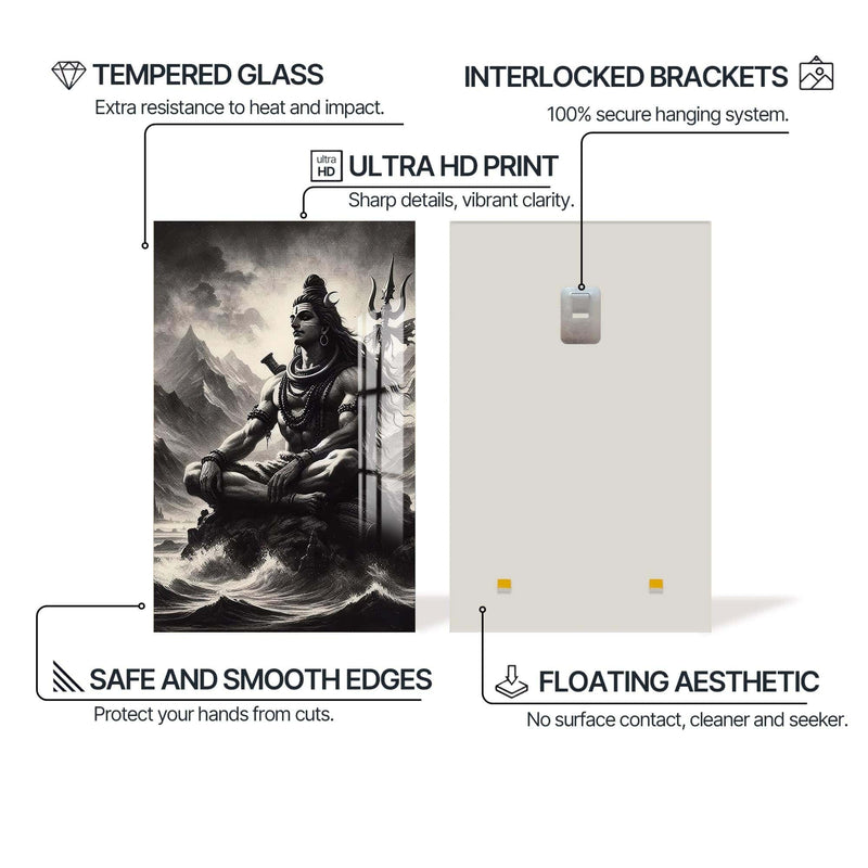 Artronauts Glass Print Silent Mahadev- Hinduism Tempered Glass Wall Art