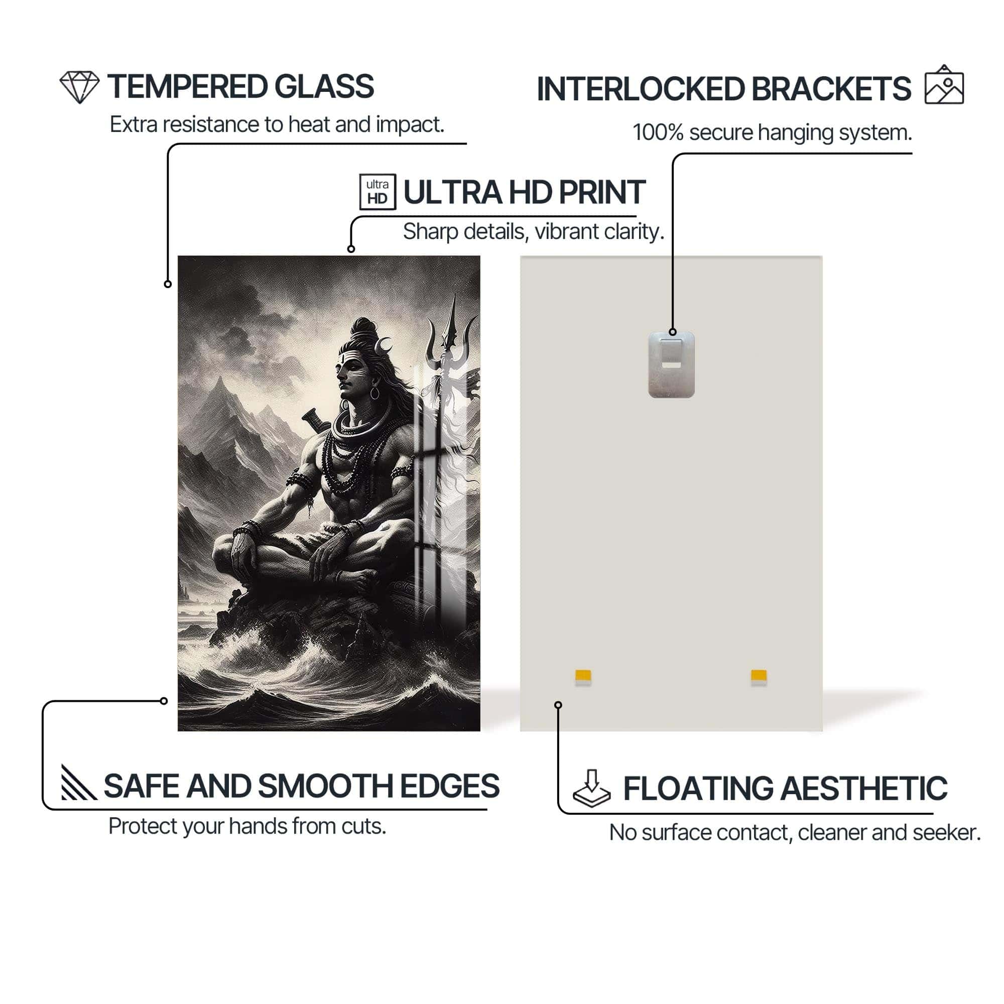 Artronauts Glass Print Silent Mahadev- Hinduism Tempered Glass Wall Art