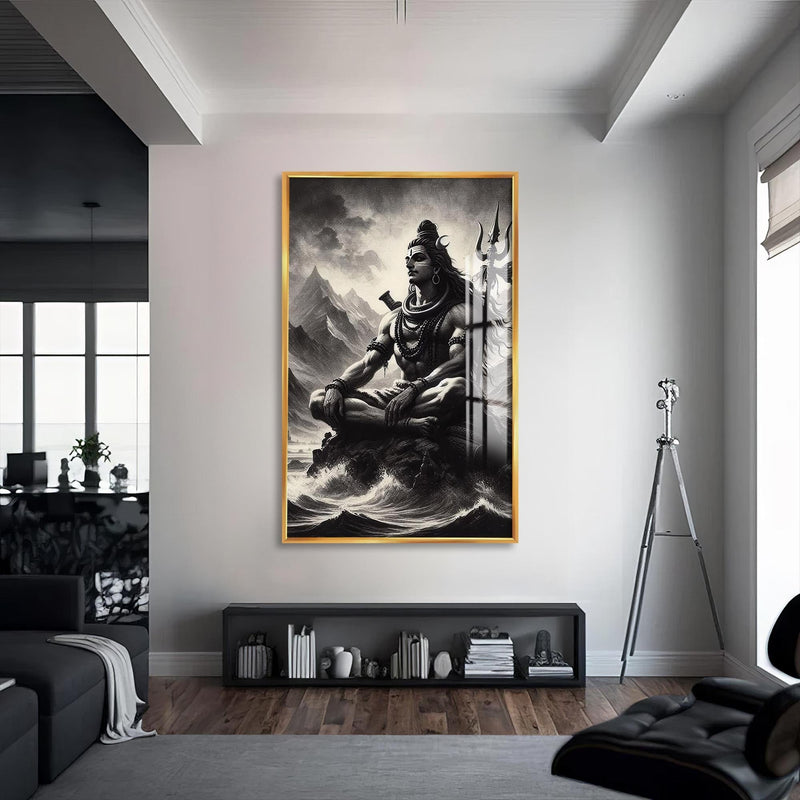 Artronauts Glass Print S | 72x46 cm | 28.3"x18.1" / Gold Silent Mahadev- Hinduism Tempered Glass Wall Art