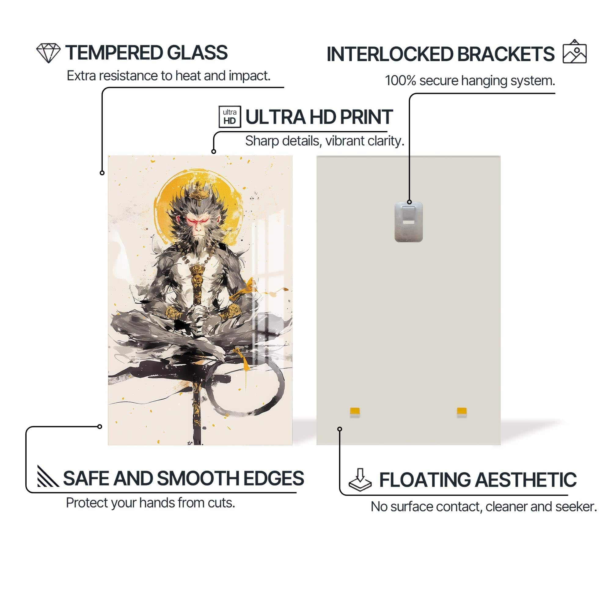 Artronauts Glass Print Meditation Hanuman- Hinduism Tempered Glass Wall Art