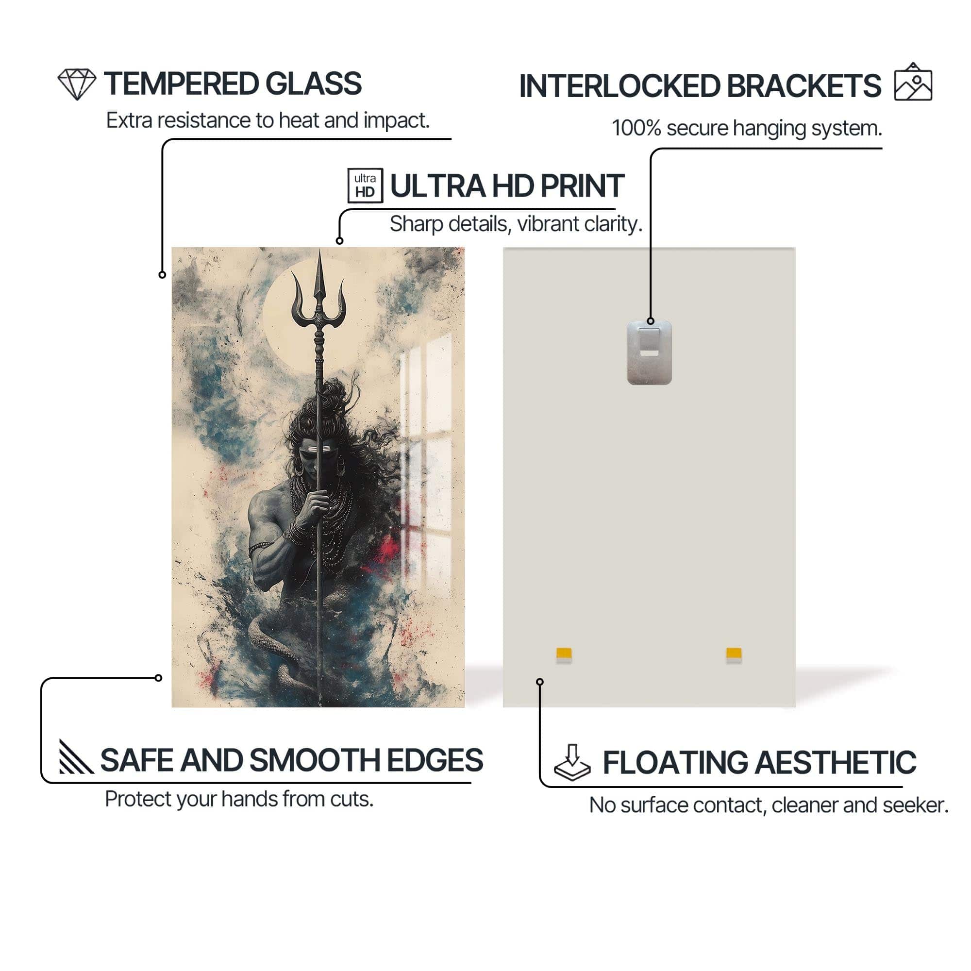 Artronauts Glass Print Trident Silence- Hinduism Tempered Glass Wall Art