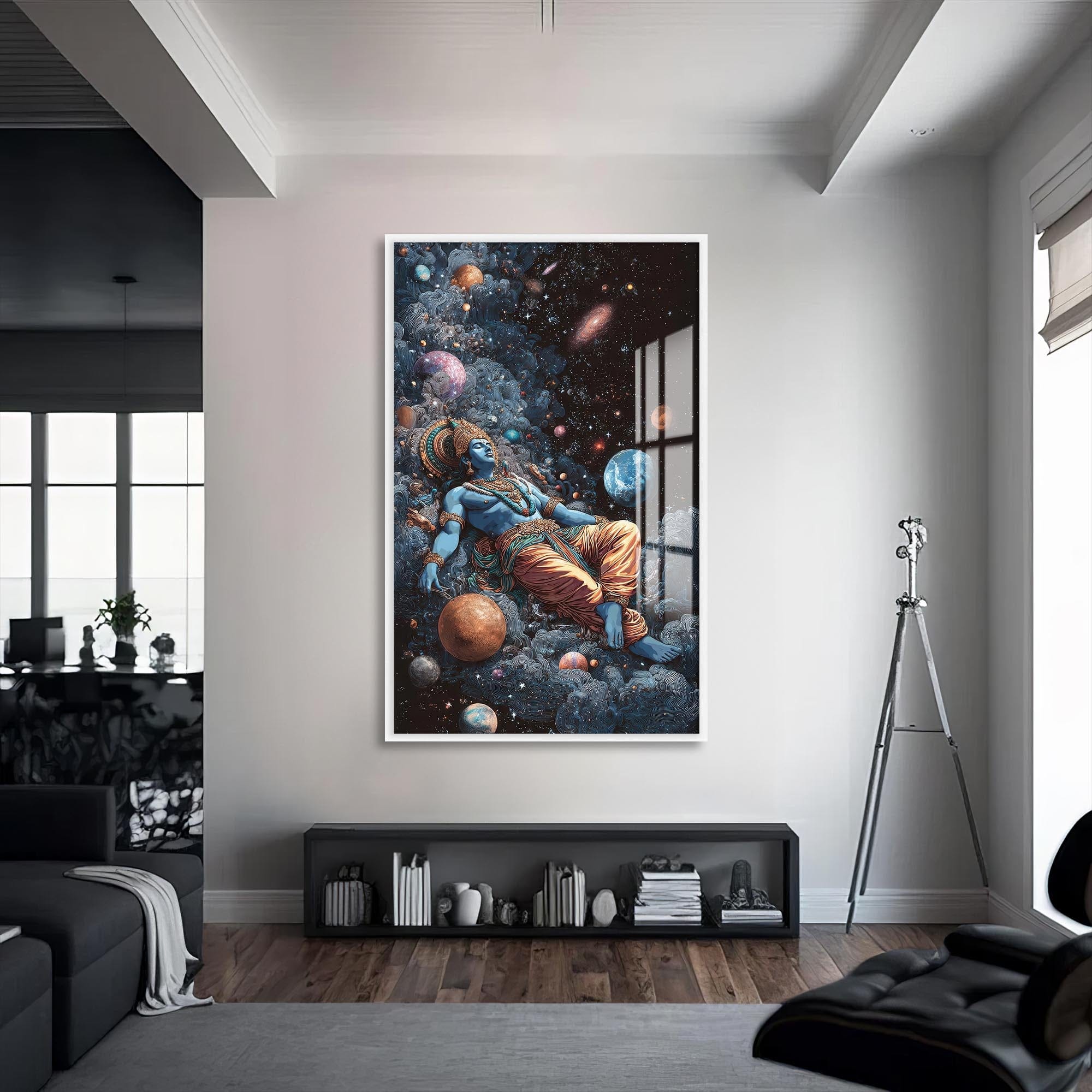 Artronauts Glass Print S | 72x46 cm | 28.3"x18.1" / White Cosmic Shiva- Hinduism Tempered Glass Wall Art