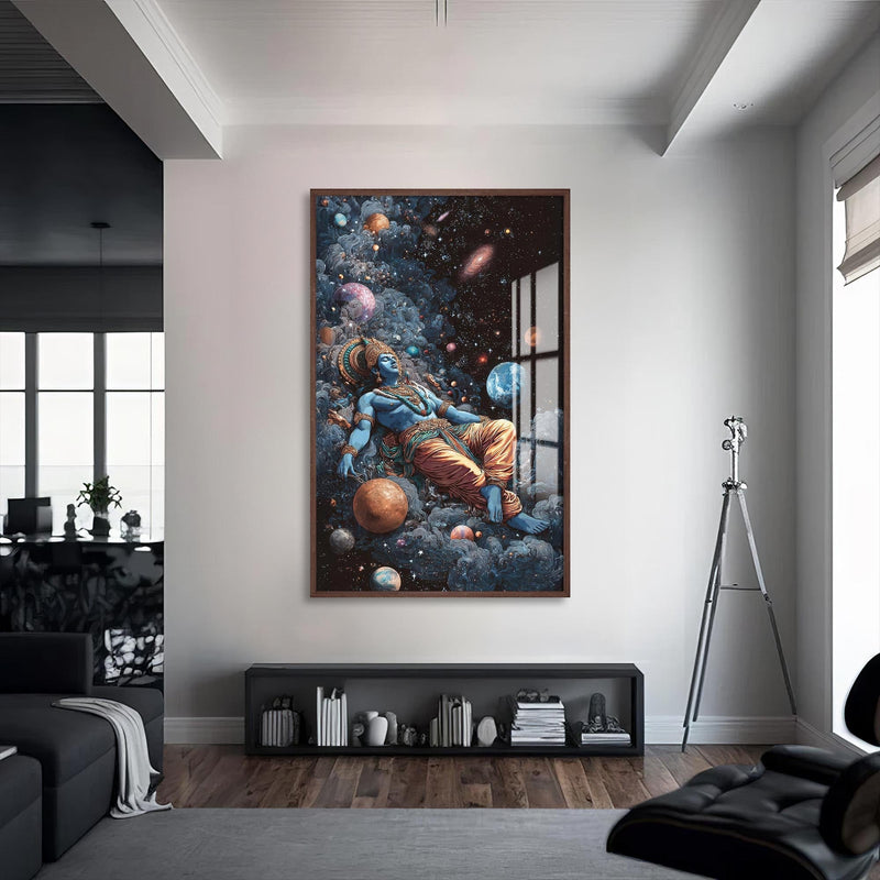 Artronauts Glass Print S | 72x46 cm | 28.3"x18.1" / Walnut Cosmic Shiva- Hinduism Tempered Glass Wall Art
