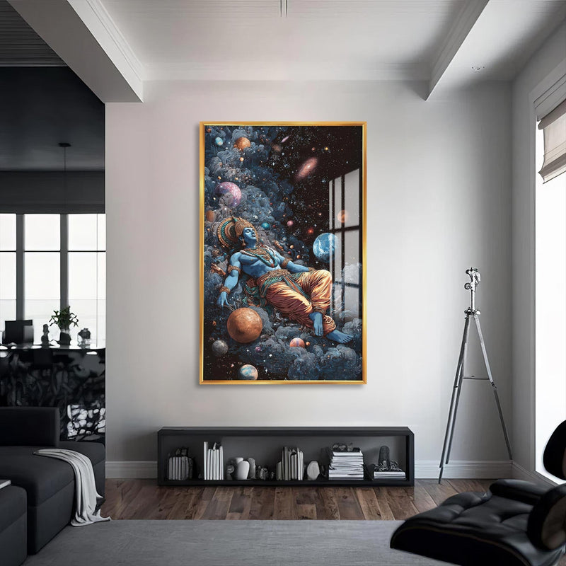 Artronauts Glass Print S | 72x46 cm | 28.3"x18.1" / Gold Cosmic Shiva- Hinduism Tempered Glass Wall Art