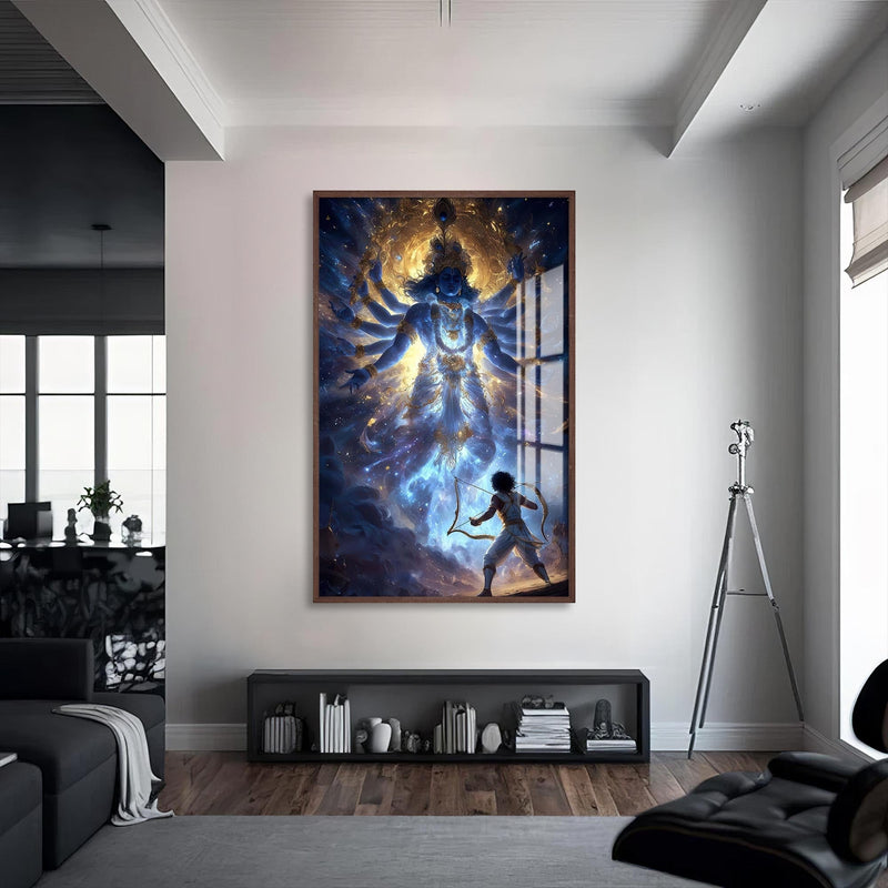 Artronauts Glass Print S | 72x46 cm | 28.3"x18.1" / Walnut Cosmic Vishnu- Hinduism Tempered Glass Wall Art