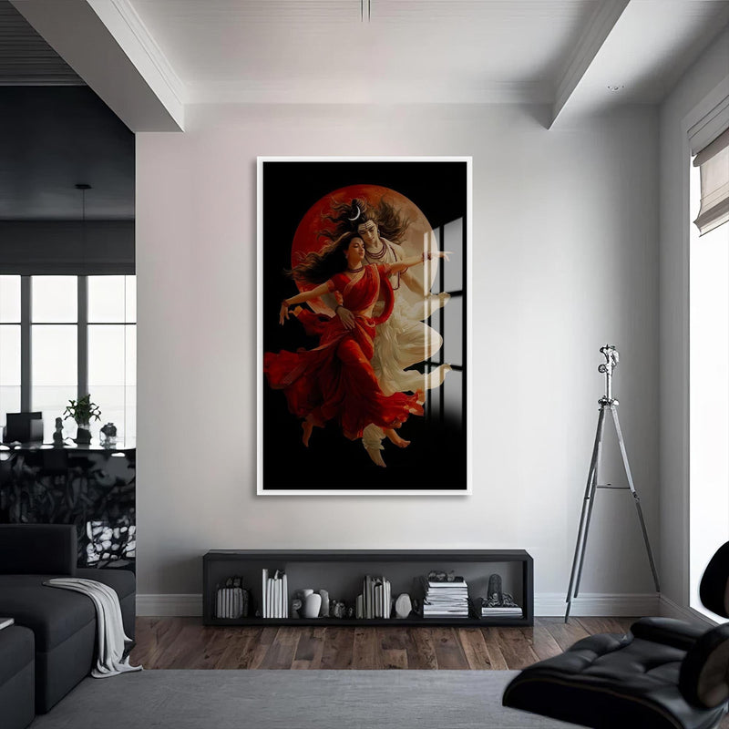 Artronauts Glass Print S | 72x46 cm | 28.3"x18.1" / White Divine Union- Hinduism Tempered Glass Wall Art