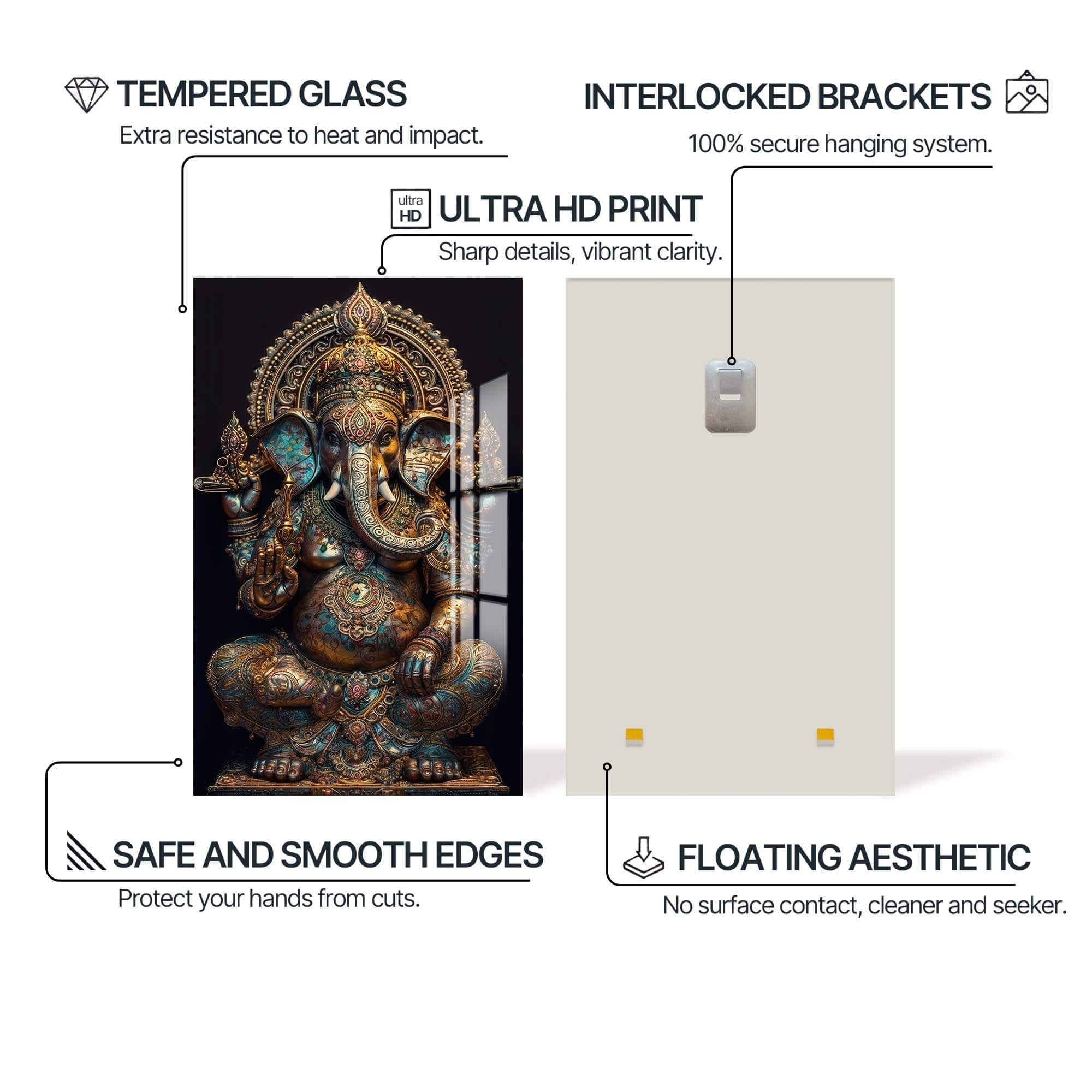 Artronauts Glass Print Ganesha Royal- Hinduism Tempered Glass Wall Art