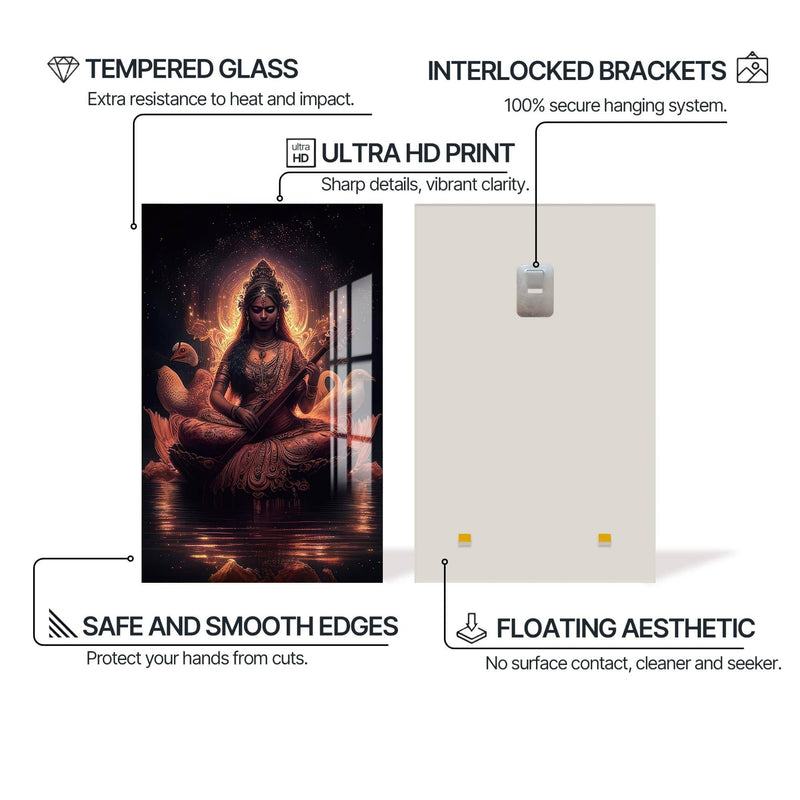 Artronauts Glass Print Veena Grace- Hinduism Tempered Glass Wall Art