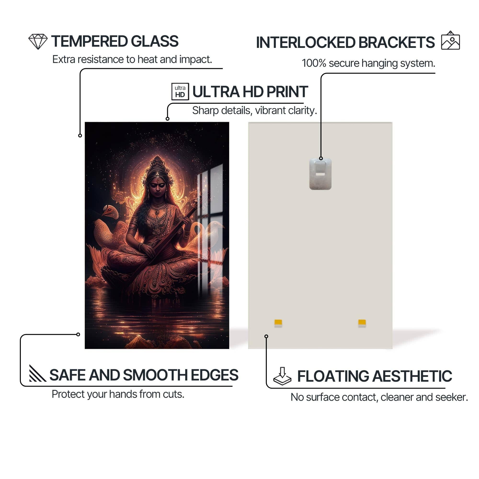 Artronauts Glass Print Veena Grace- Hinduism Tempered Glass Wall Art