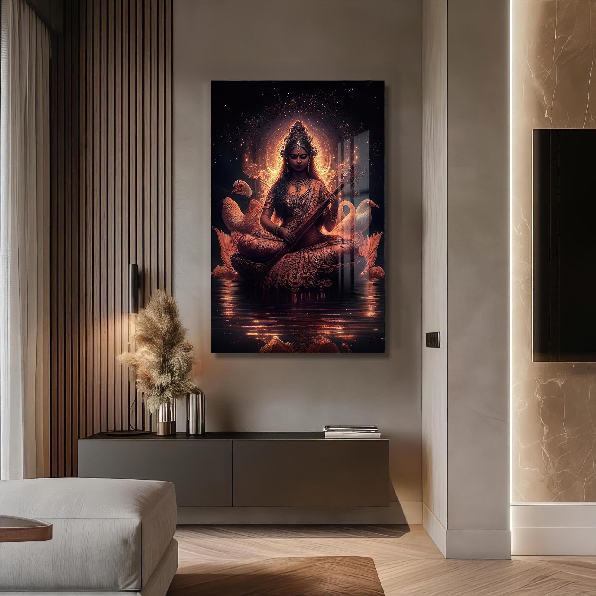 Artronauts Glass Print Veena Grace- Hinduism Tempered Glass Wall Art