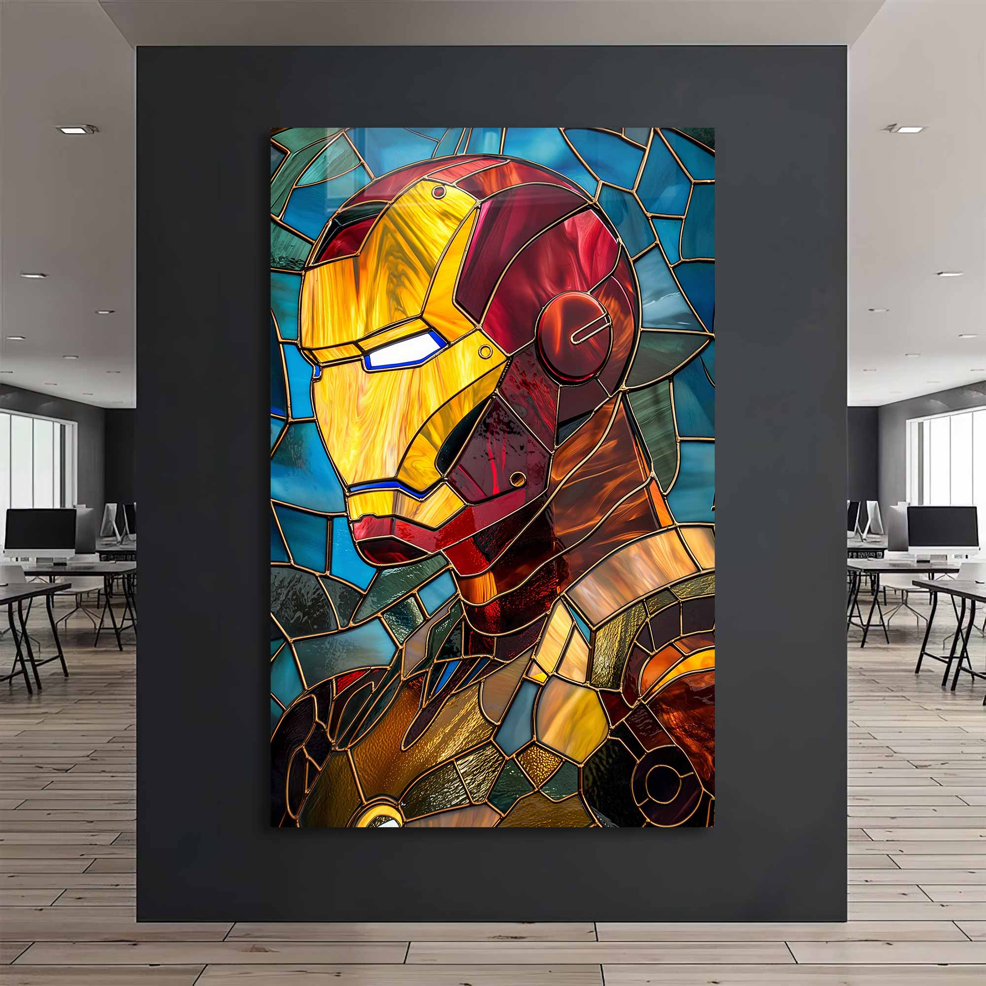 Stained Iron Man - Tempered Glass Wall Art