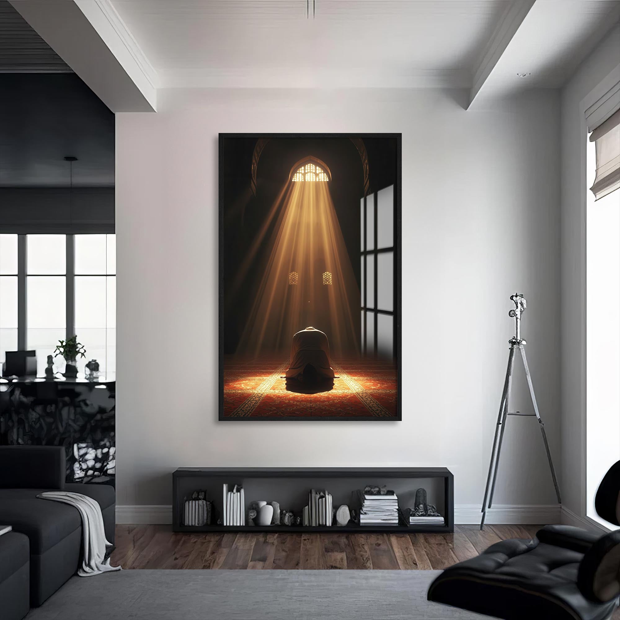 Artronauts Glass Print S | 72x46 cm | 28.3"x18.1" / Black Light of Salah- Islamic Tempered Glass Wall Art