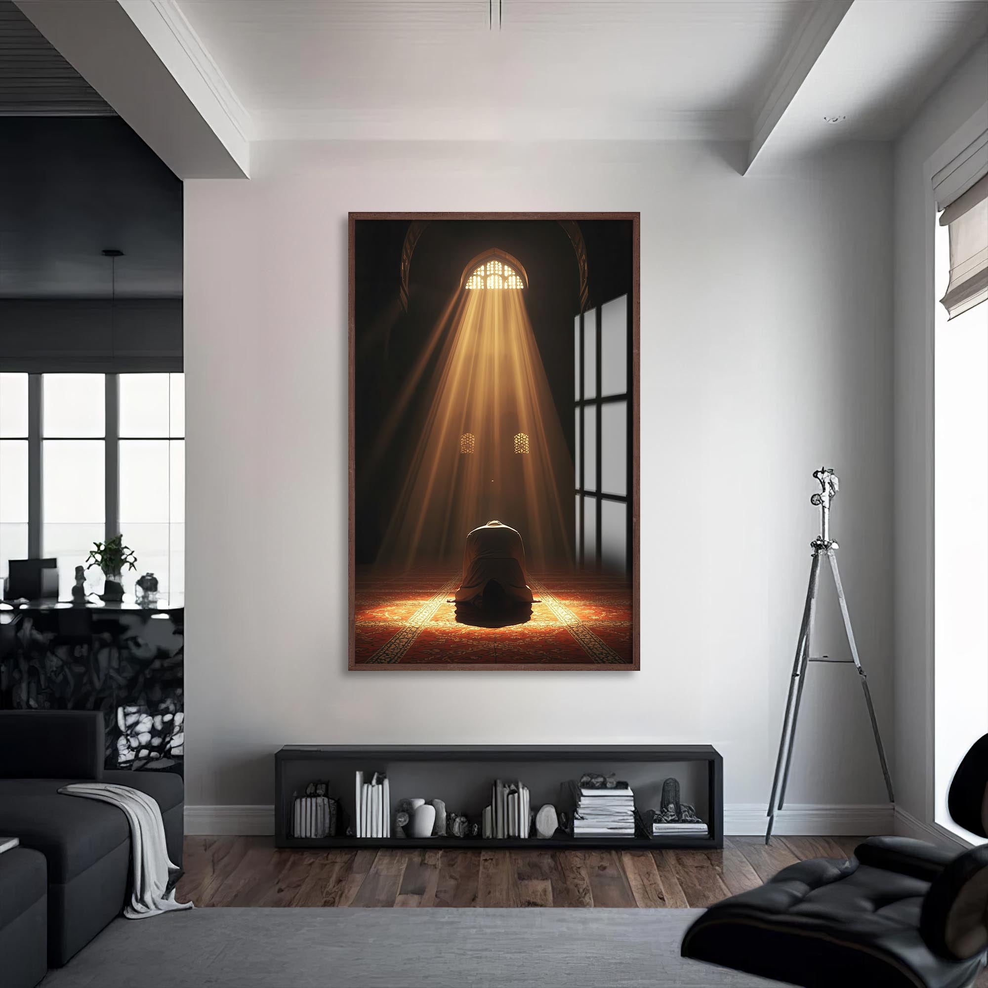 Artronauts Glass Print S | 72x46 cm | 28.3"x18.1" / Walnut Light of Salah- Islamic Tempered Glass Wall Art