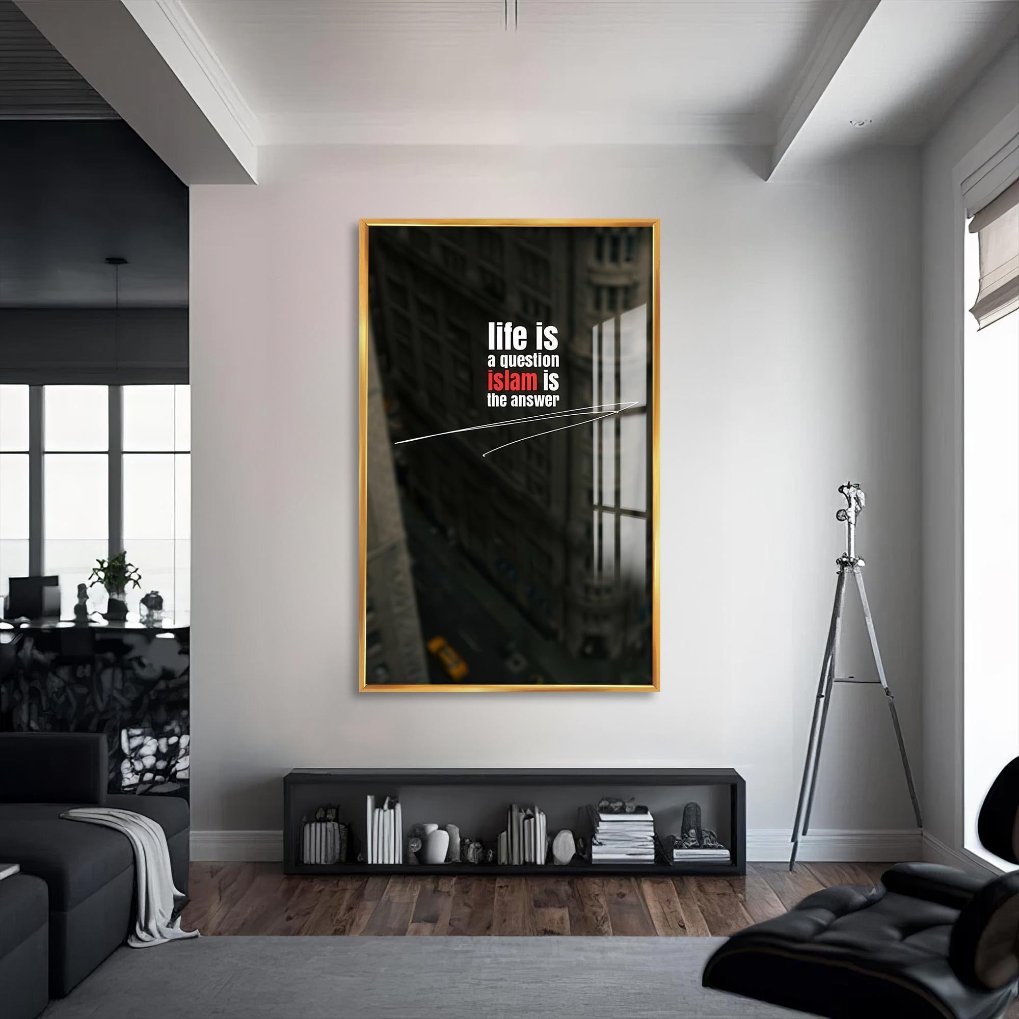 Artronauts Glass Print S | 72x46 cm | 28.3"x18.1" / Gold Islam Is Answer- Islamic Tempered Glass Wall Art