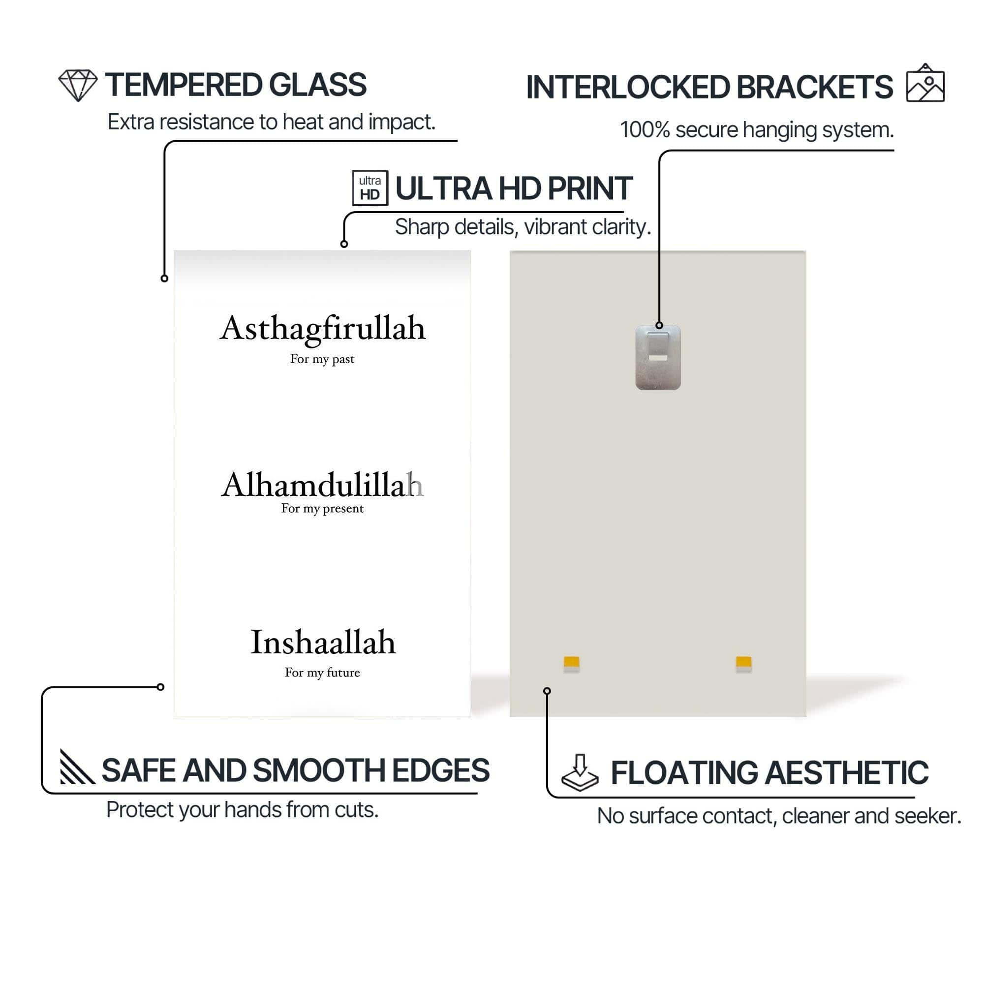 Artronauts Glass Print Astaghfirullah Alhamdulillah- Islamic Tempered Glass Wall Art