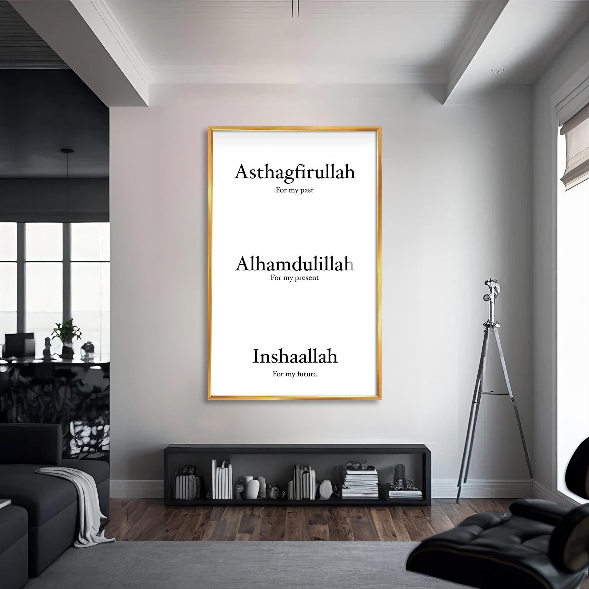 Artronauts Glass Print S | 72x46 cm | 28.3"x18.1" / Gold Astaghfirullah Alhamdulillah- Islamic Tempered Glass Wall Art