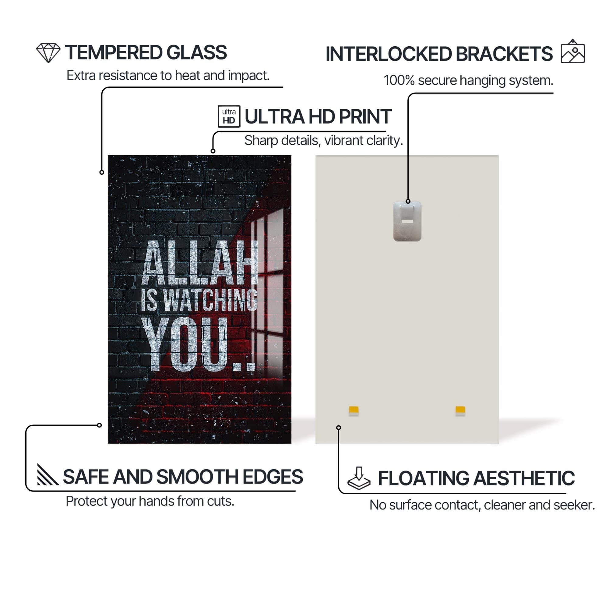 Artronauts Glass Print Allah Is Watching- Islamic Tempered Glass Wall Art