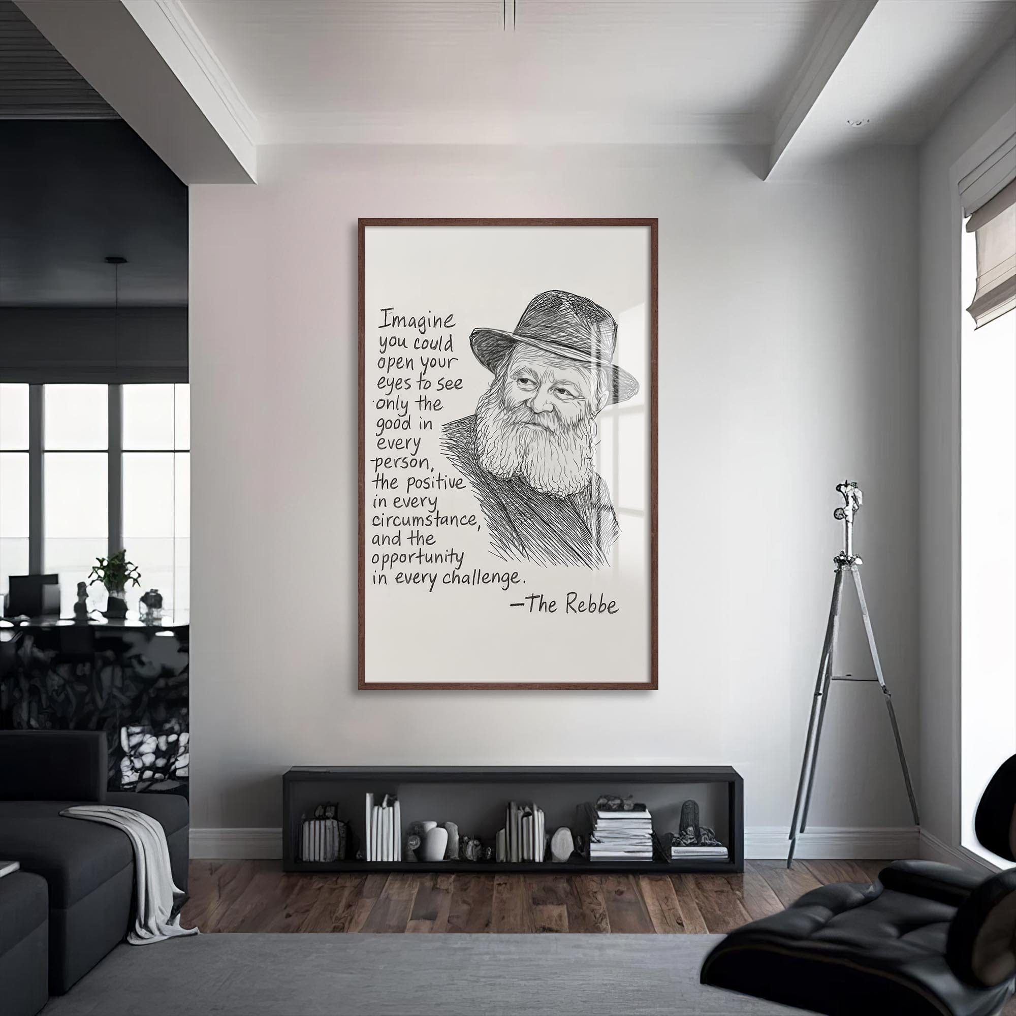 Artronauts Glass Print S | 72x46 cm | 28.3"x18.1" / Walnut Rebbe Wisdom- Judaism Tempered Glass Wall Art
