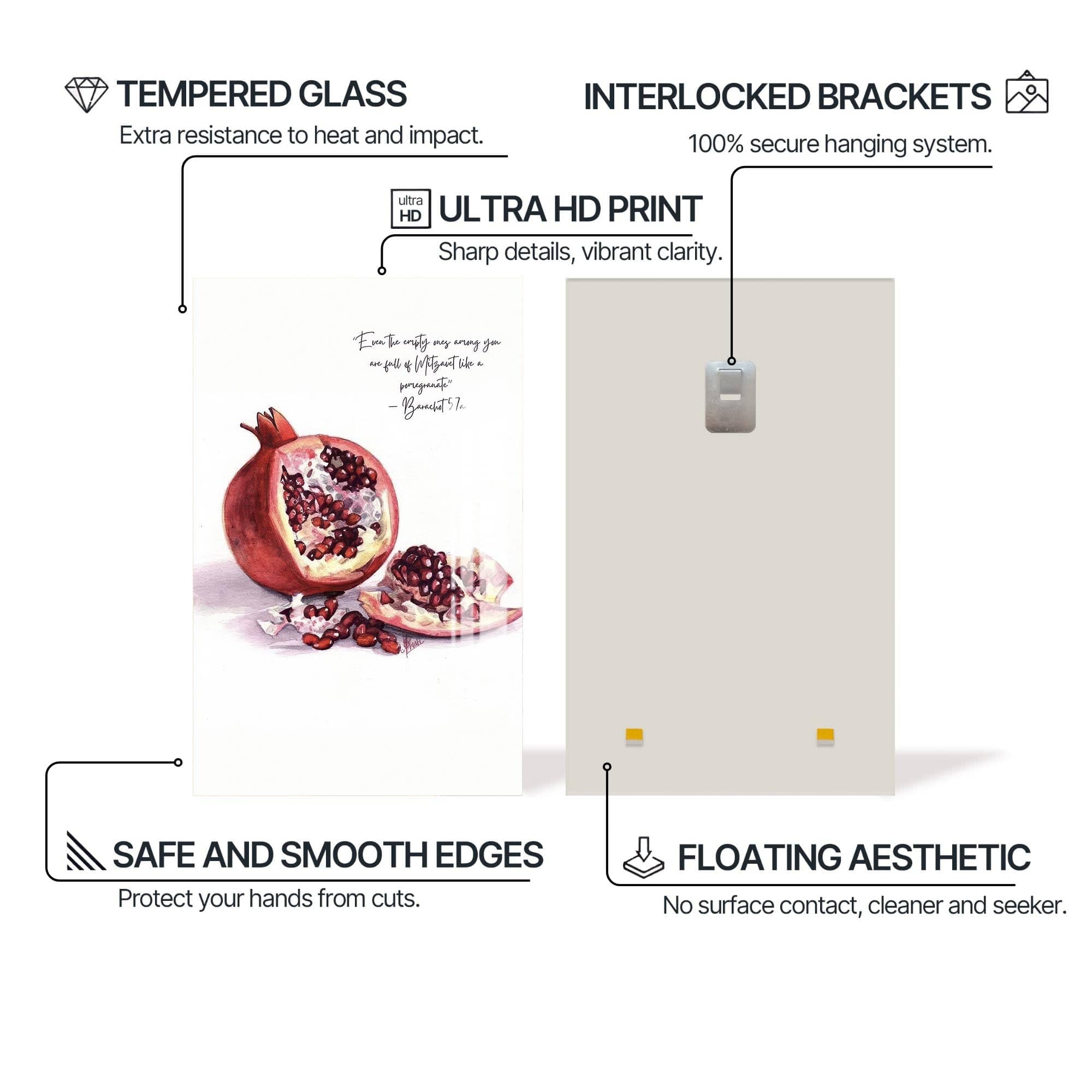 Artronauts Glass Print Pomegranate Faith- Judaism Tempered Glass Wall Art