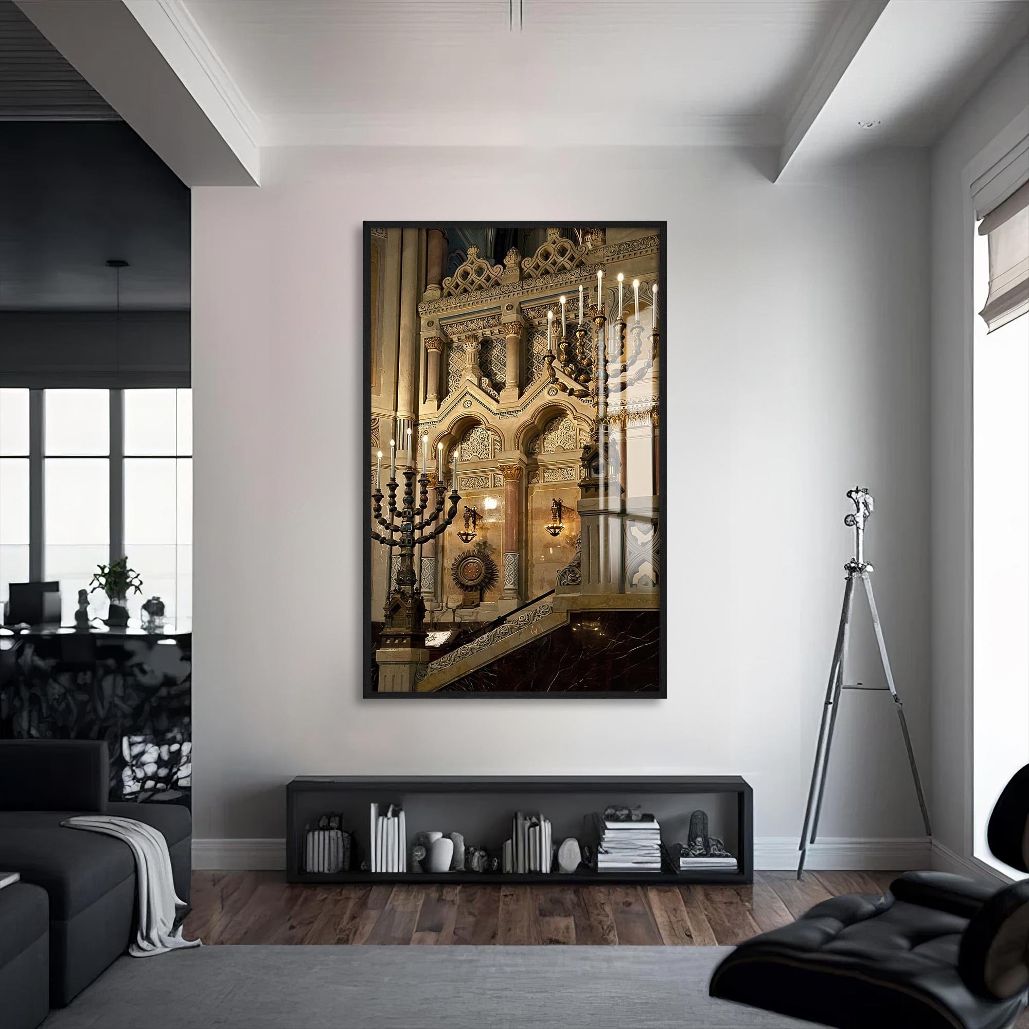 Artronauts Glass Print S | 72x46 cm | 28.3"x18.1" / Black Sanctuary Light- Judaism Tempered Glass Wall Art