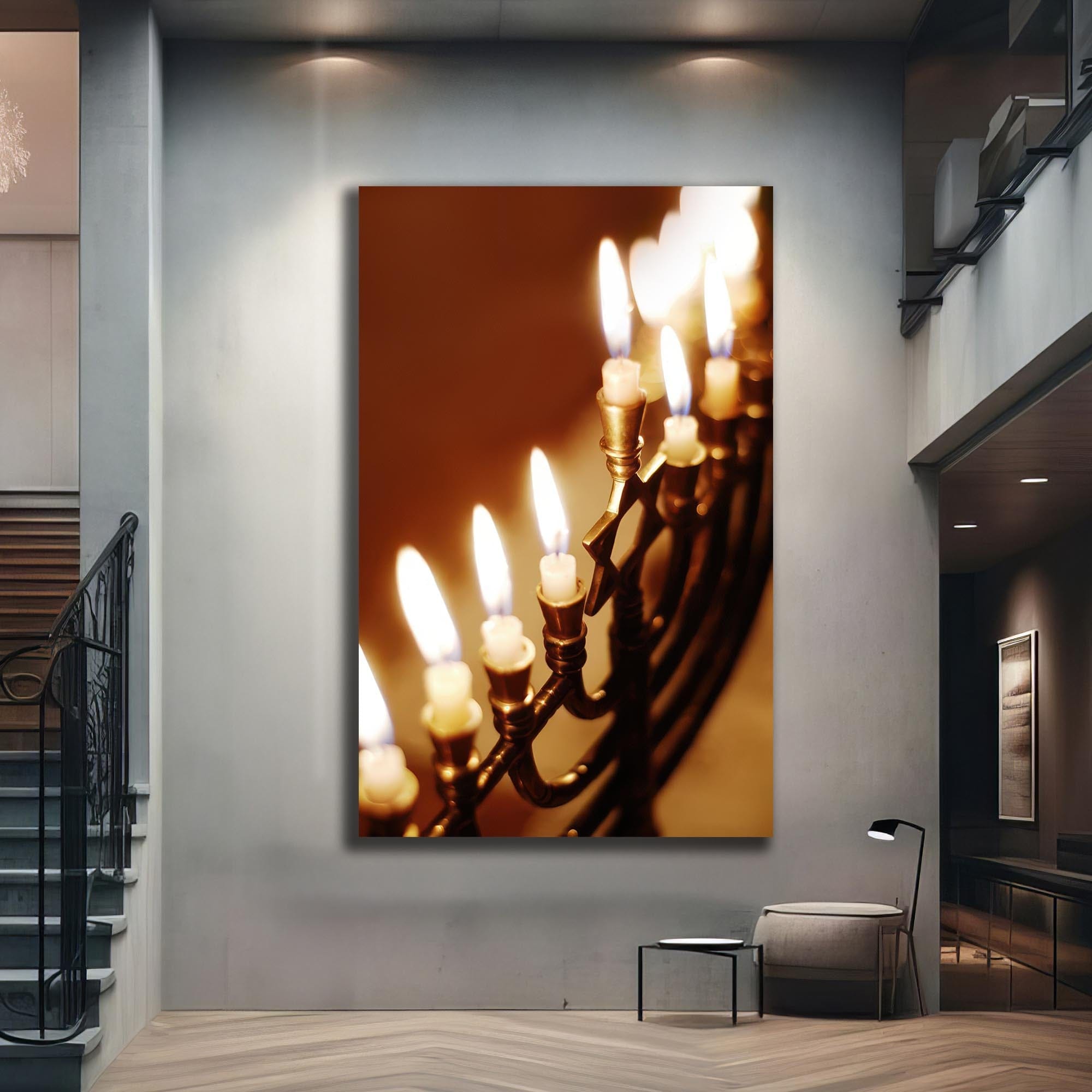 Artronauts Glass Print Menorah Candlelight- Judaism Tempered Glass Wall Art
