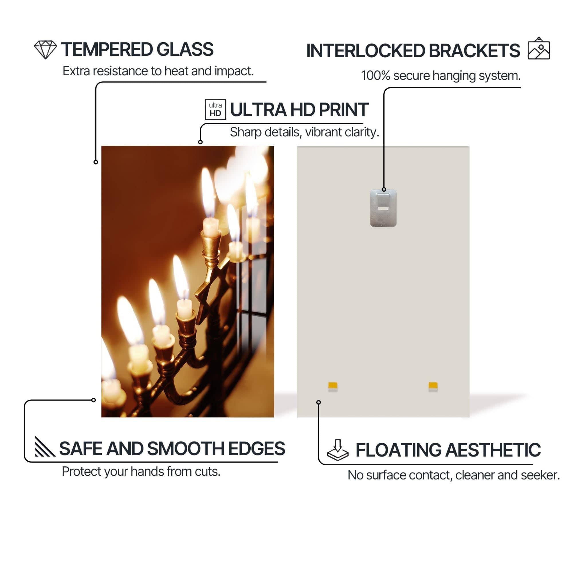 Artronauts Glass Print Menorah Candlelight- Judaism Tempered Glass Wall Art
