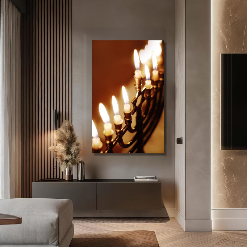 Artronauts Glass Print Menorah Candlelight- Judaism Tempered Glass Wall Art