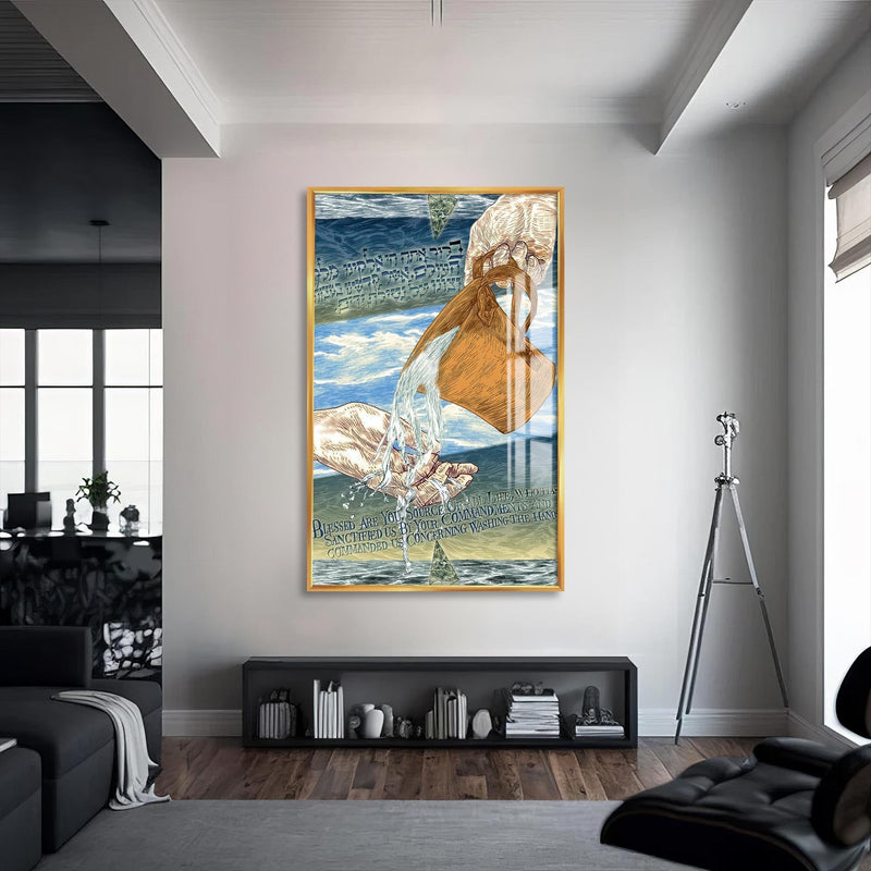 Artronauts Glass Print S | 72x46 cm | 28.3"x18.1" / Gold Washing of Hands- Judaism Tempered Glass Wall Art
