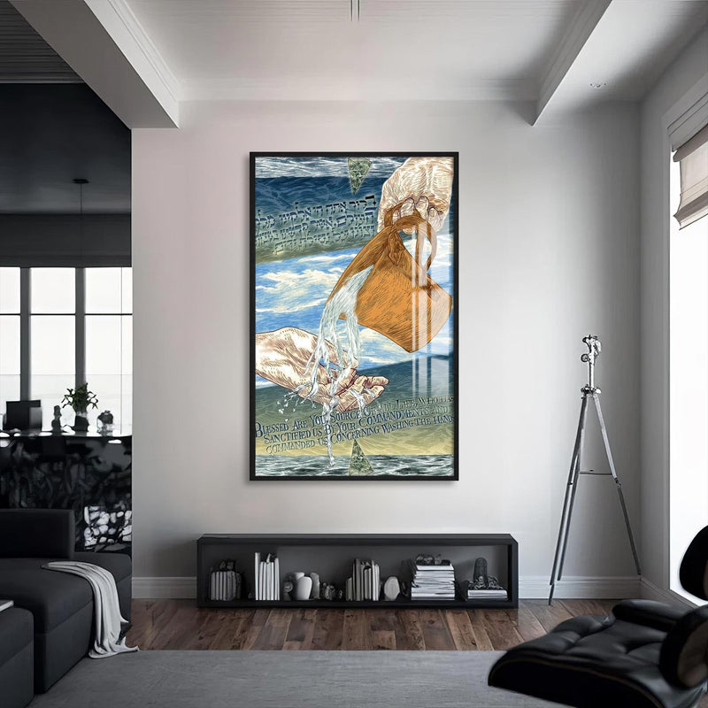 Artronauts Glass Print S | 72x46 cm | 28.3"x18.1" / Black Washing of Hands- Judaism Tempered Glass Wall Art