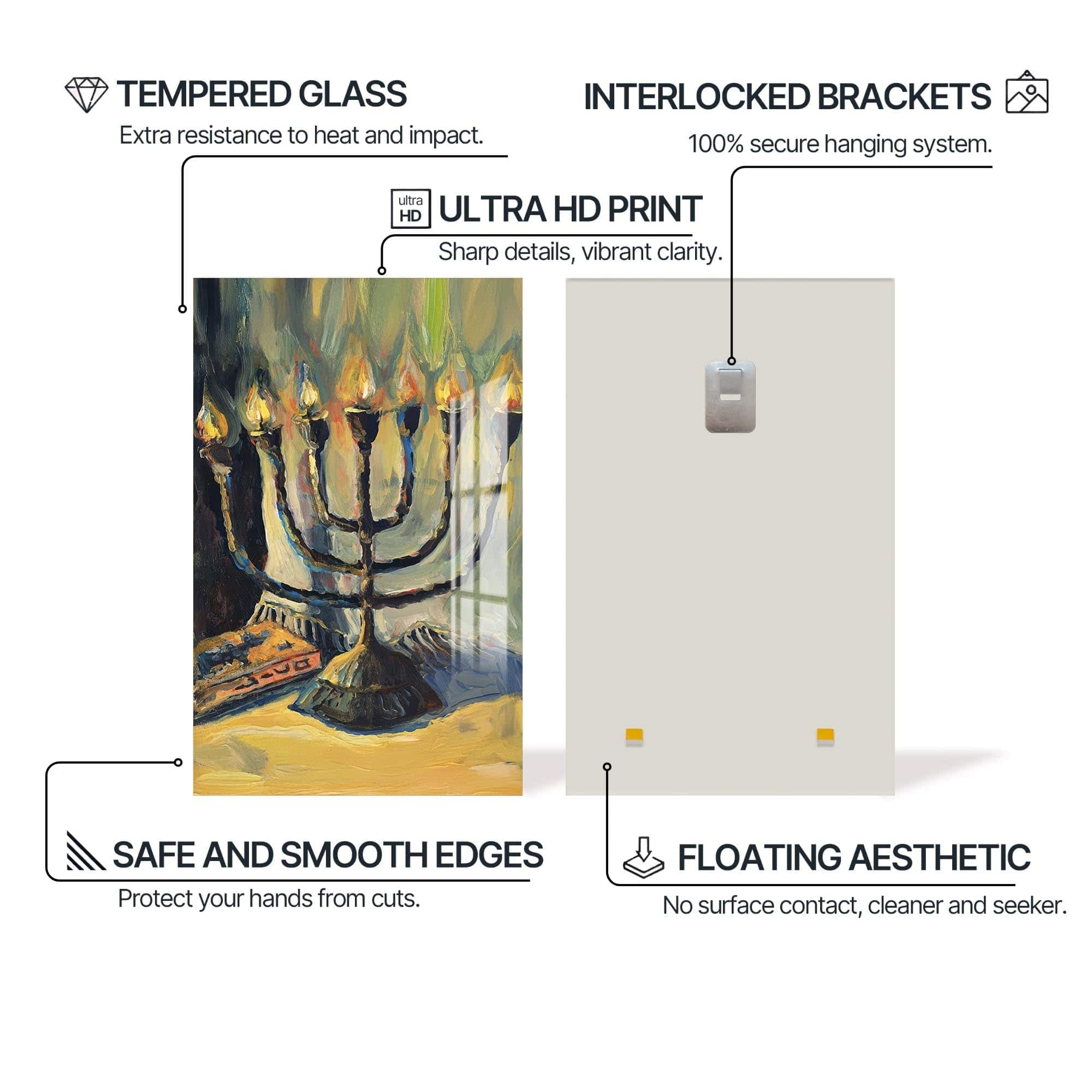 Artronauts Glass Print Menorah Oil Painting- Judaism Tempered Glass Wall Art