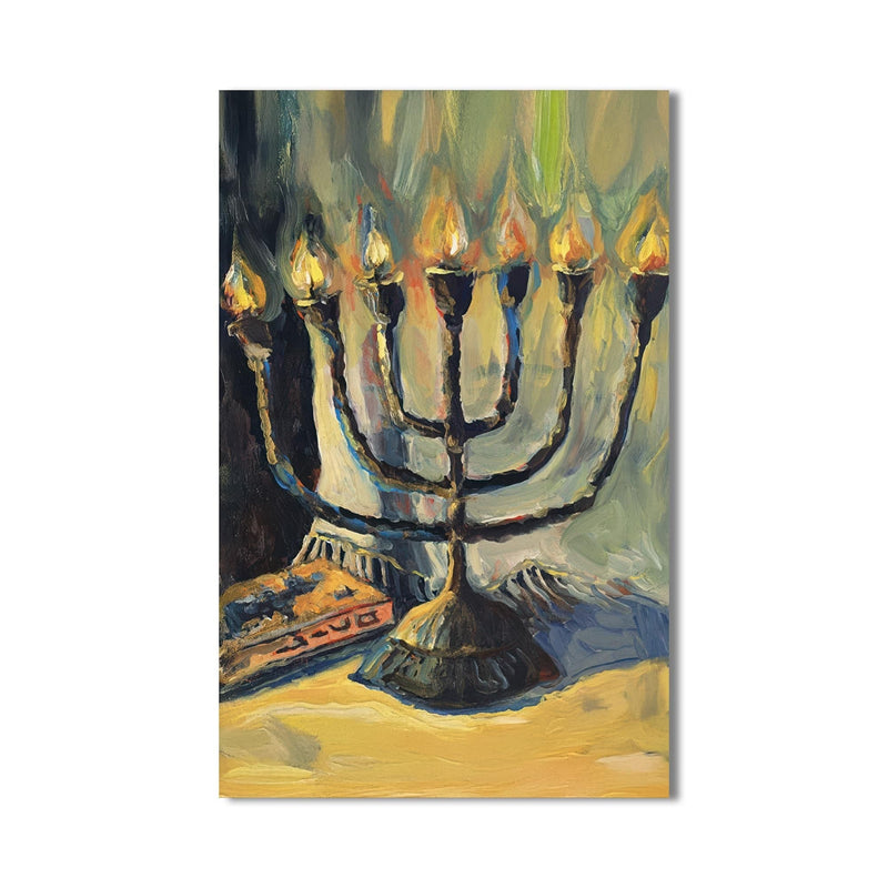 Artronauts Glass Print Menorah Oil Painting- Judaism Tempered Glass Wall Art