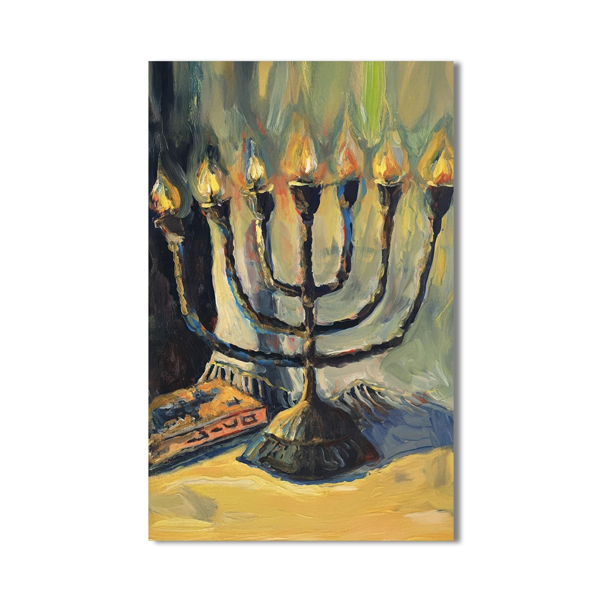 Artronauts Glass Print Menorah Oil Painting- Judaism Tempered Glass Wall Art