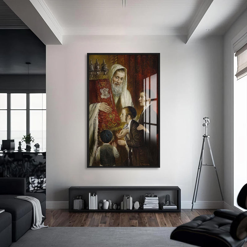 Artronauts Glass Print S | 72x46 cm | 28.3"x18.1" / Black Rabbi Teaching- Judaism Tempered Glass Wall Art