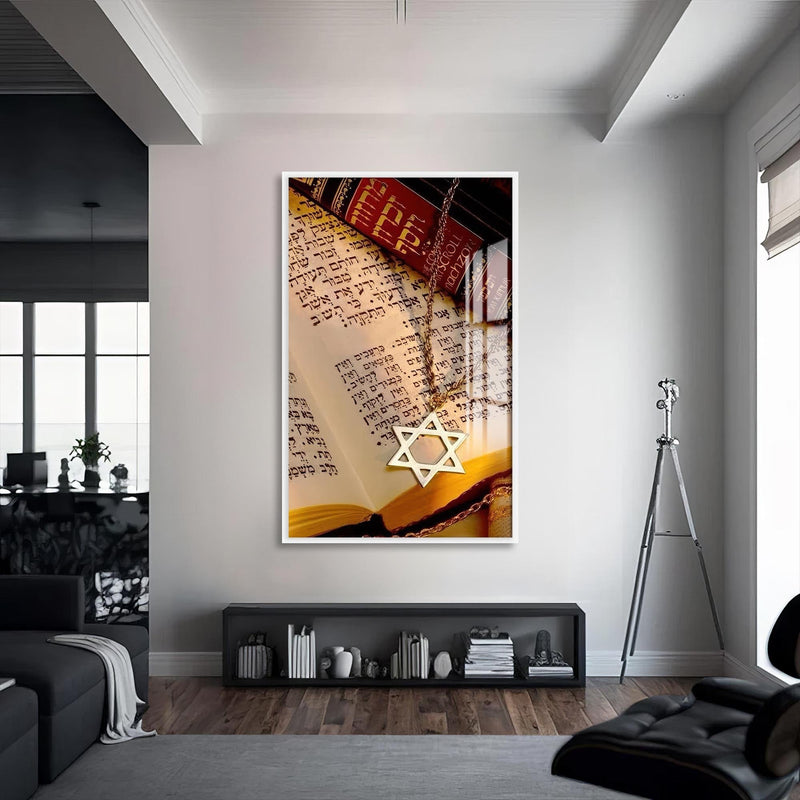 Artronauts Glass Print S | 72x46 cm | 28.3"x18.1" / White Star of David- Judaism Tempered Glass Wall Art