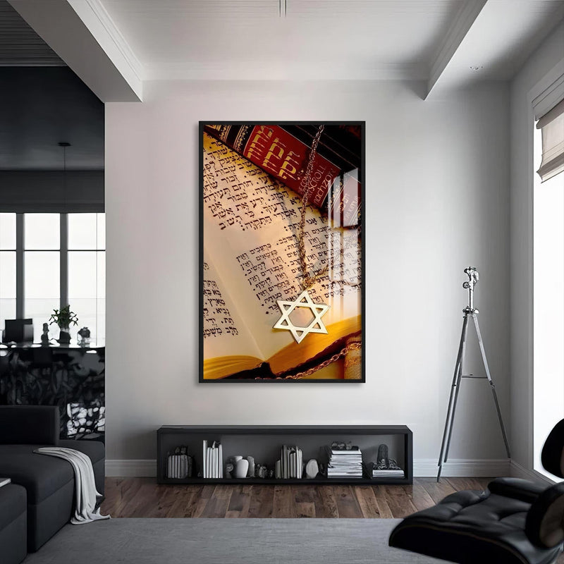 Artronauts Glass Print S | 72x46 cm | 28.3"x18.1" / Black Star of Covenant- Judaism Tempered Glass Wall Art