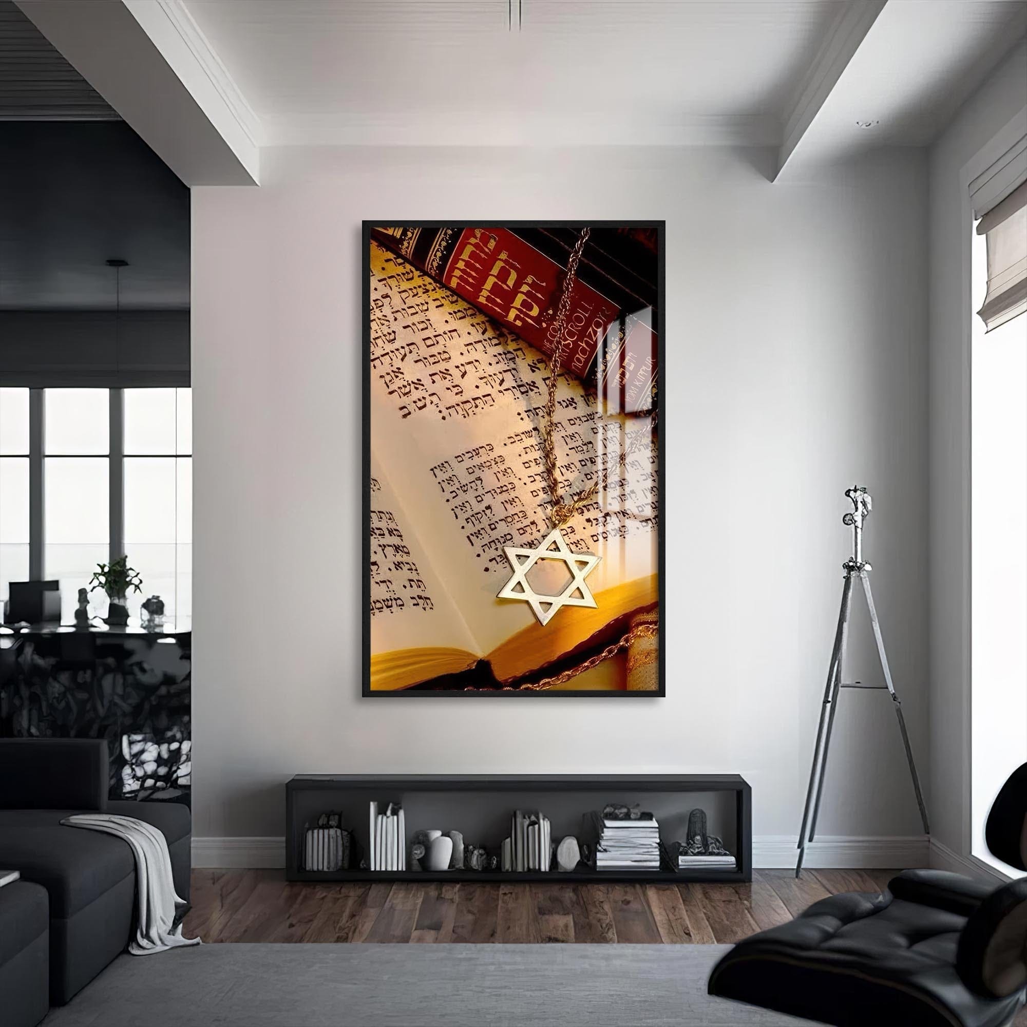 Artronauts Glass Print S | 72x46 cm | 28.3"x18.1" / Black Star of Covenant- Judaism Tempered Glass Wall Art