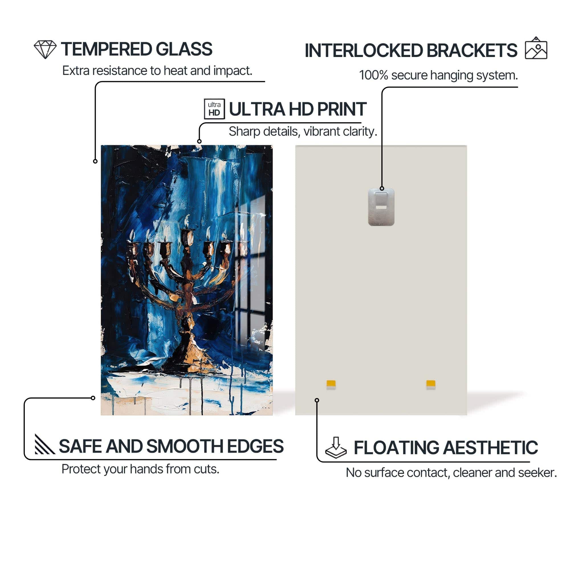 Artronauts Glass Print Blue Menorah- Judaism Tempered Glass Wall Art