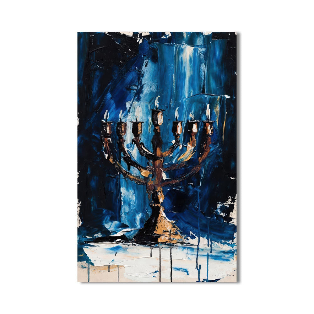 Artronauts Glass Print Blue Menorah- Judaism Tempered Glass Wall Art