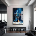 Artronauts Glass Print S | 72x46 cm | 28.3"x18.1" / Black Blue Menorah- Judaism Tempered Glass Wall Art