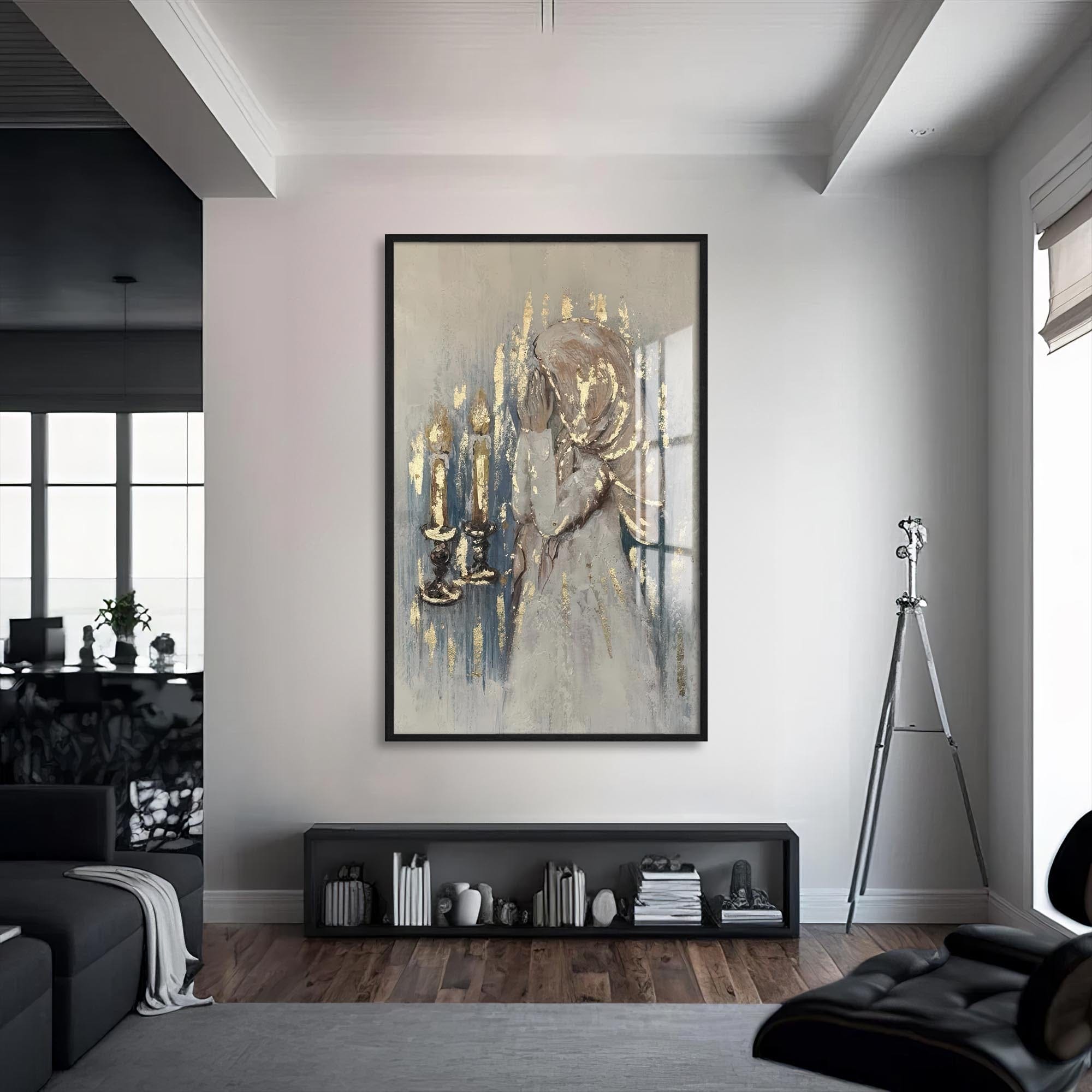 Artronauts Glass Print S | 72x46 cm | 28.3"x18.1" / Black Shabbat Prayer- Judaism Tempered Glass Wall Art