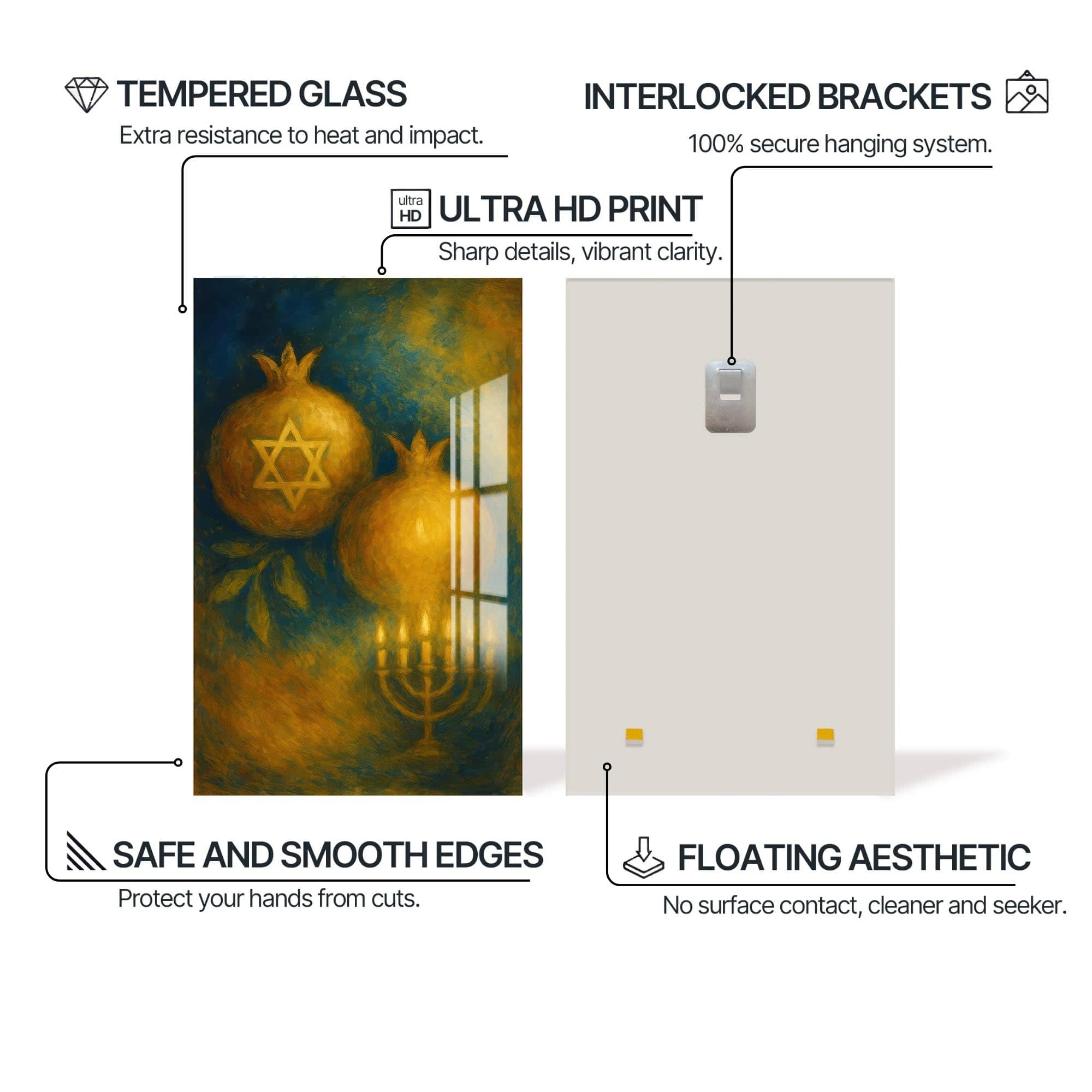 Artronauts Glass Print Hanukkah Blessing- Judaism Tempered Glass Wall Art